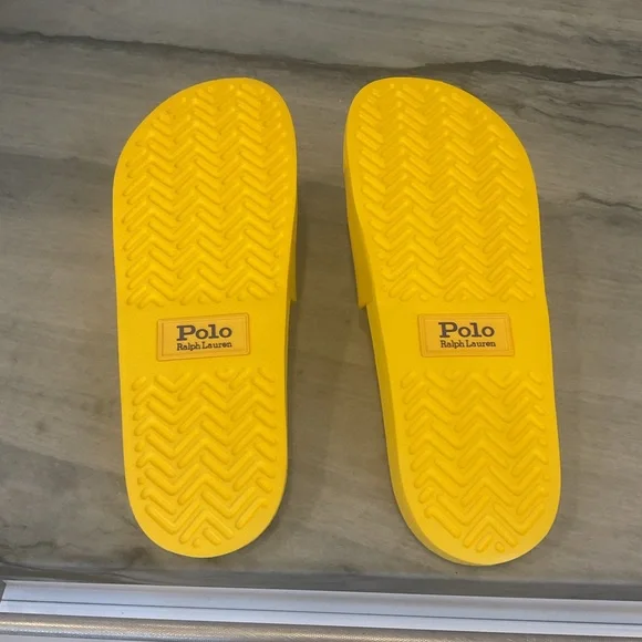 Polo by Ralph Lauren Yellow Slide Sandal with Navy Pony - Picture 8 of 9